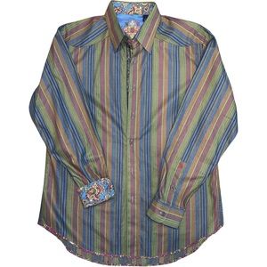 Robert Graham Striped Button Down Flip Cuff Shirt Size Large